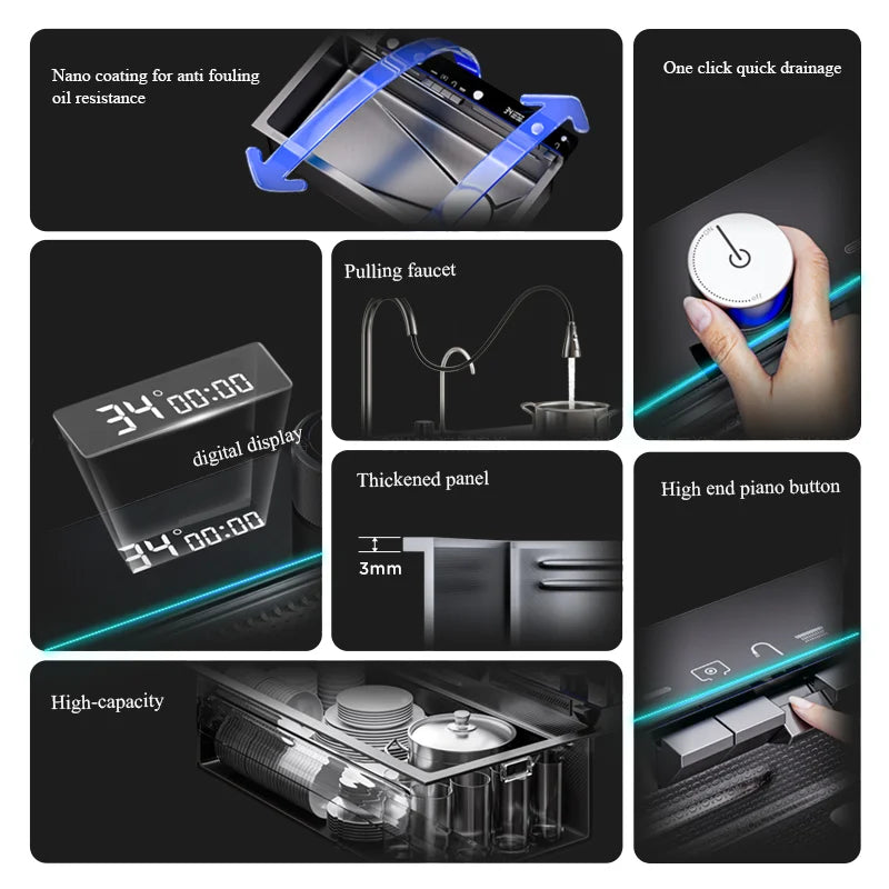 Digital Temperature Display 304 Stainless Kitchen Sink (Integrated Soap Dispenser)
