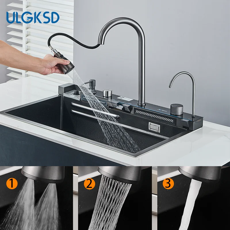 Digital Temperature Display 304 Stainless Kitchen Sink (Integrated Soap Dispenser)