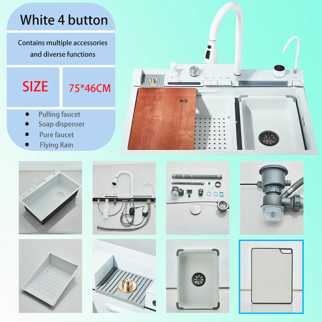 Digital Temperature Display 304 Stainless Kitchen Sink (Integrated Soap Dispenser)