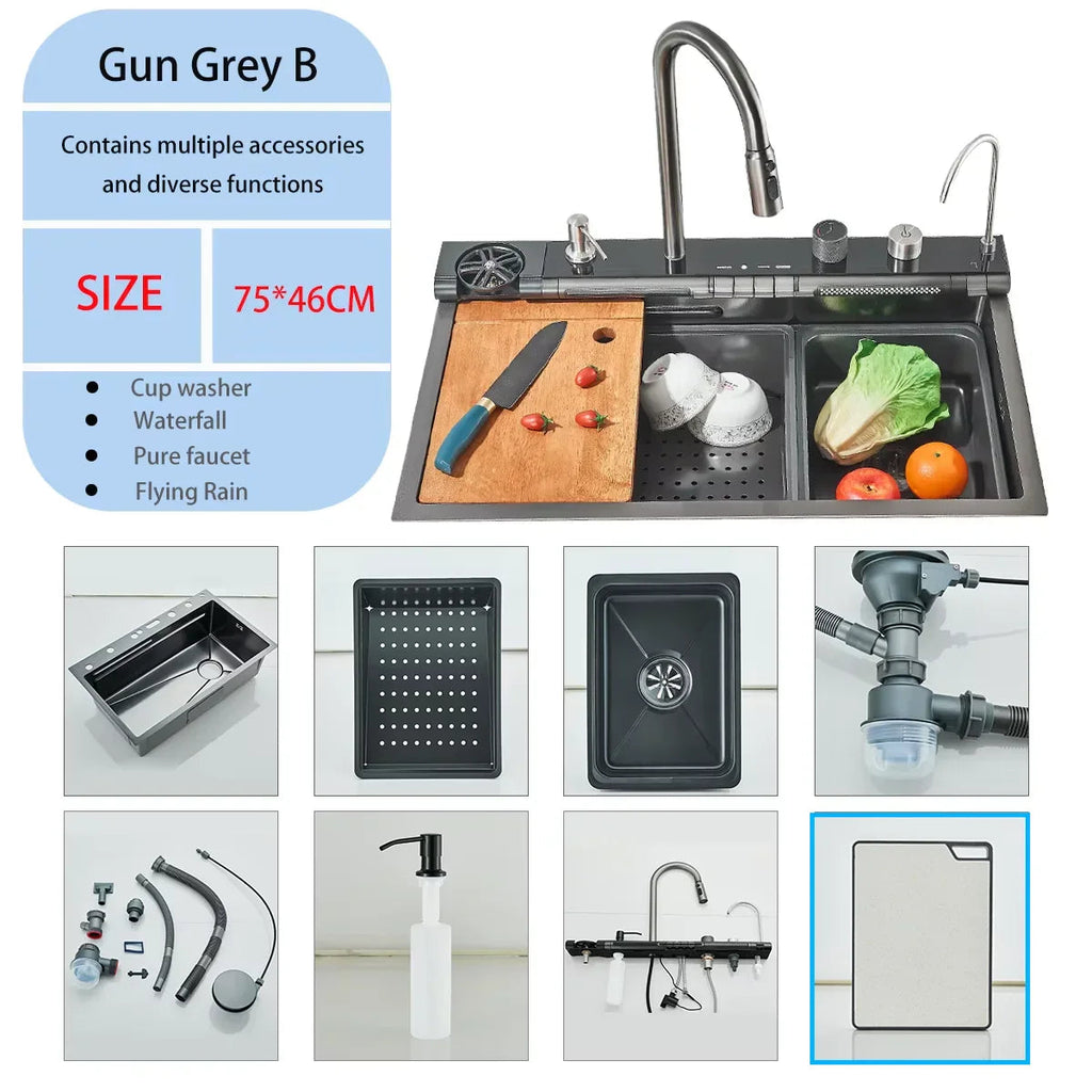 Digital Temperature Display 304 Stainless Kitchen Sink (Integrated Soap Dispenser)