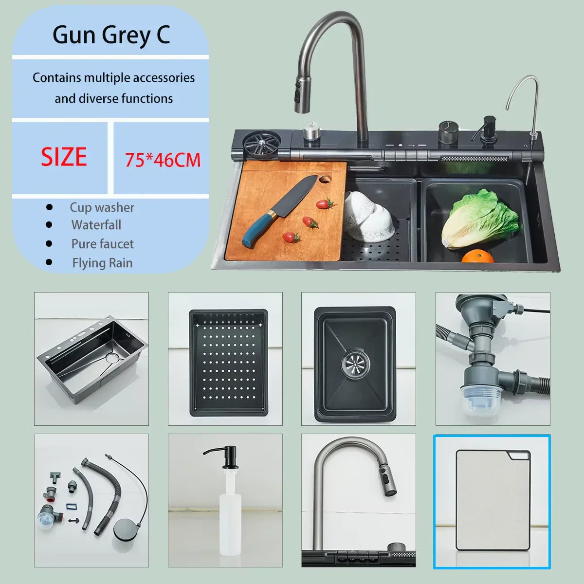 Digital Temperature Display 304 Stainless Kitchen Sink (Integrated Soap Dispenser)