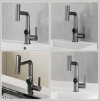 Digital Temperature Display Waterfall Bathroom Sink Faucet (Up/Down Adjustable)