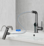 Digital Temperature Display Waterfall Bathroom Sink Faucet (Up/Down Adjustable)