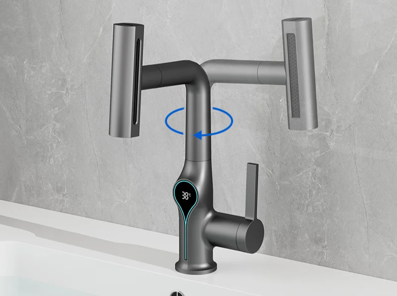 Digital Temperature Display Waterfall Bathroom Sink Faucet (Up/Down Adjustable)