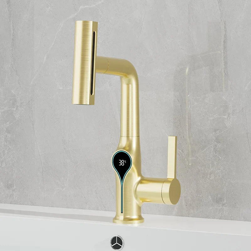 Digital Temperature Display Waterfall Bathroom Sink Faucet (Up/Down Adjustable)
