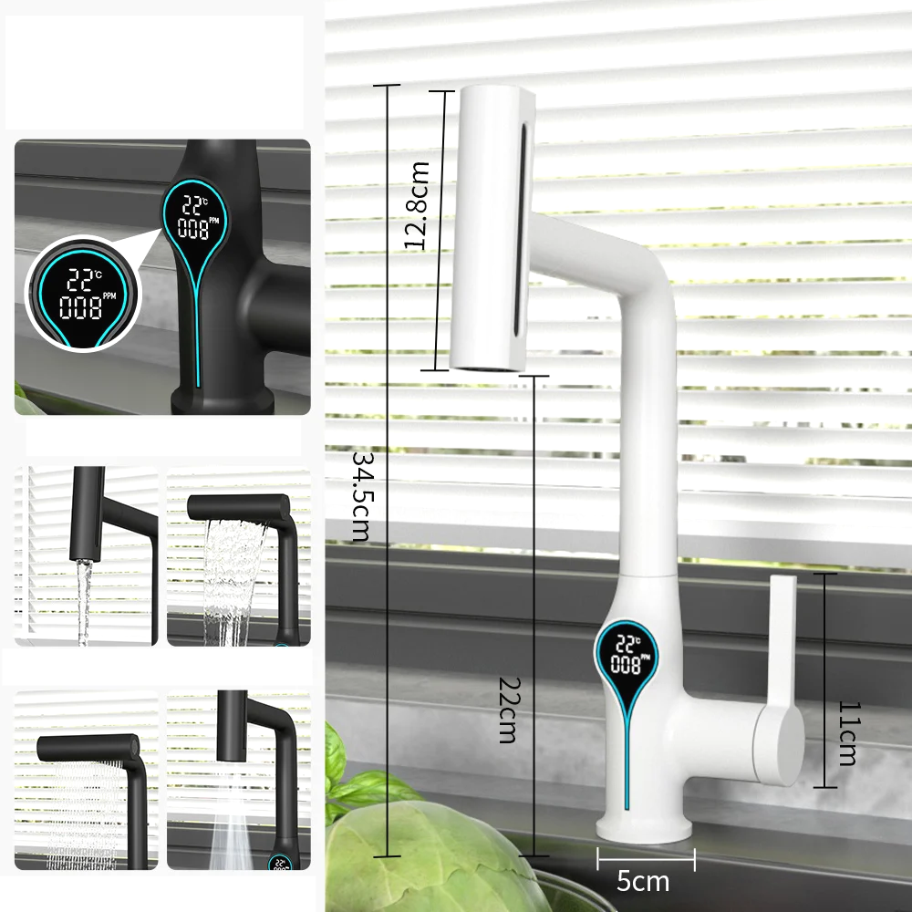 Digital Temperature Display Waterfall Bathroom Sink Faucet (Up/Down Adjustable)