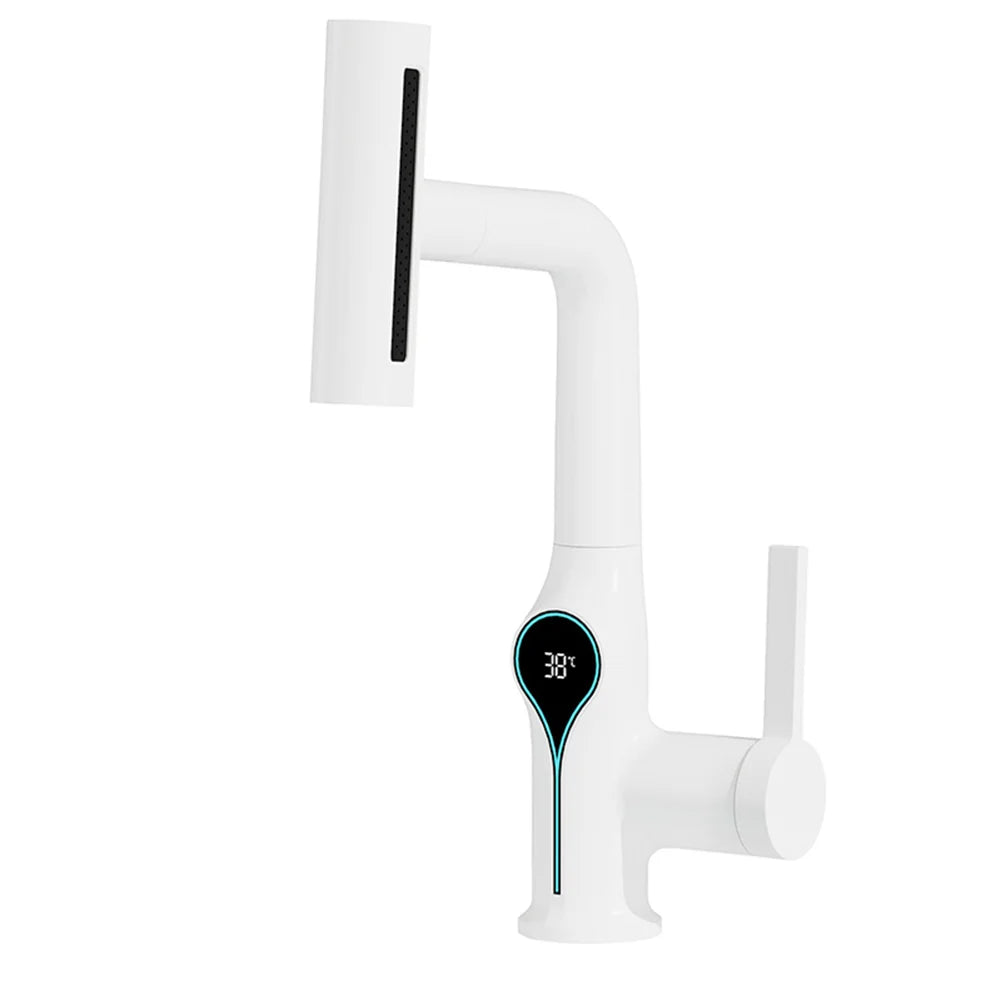 Digital Temperature Display Waterfall Bathroom Sink Faucet (Up/Down Adjustable)