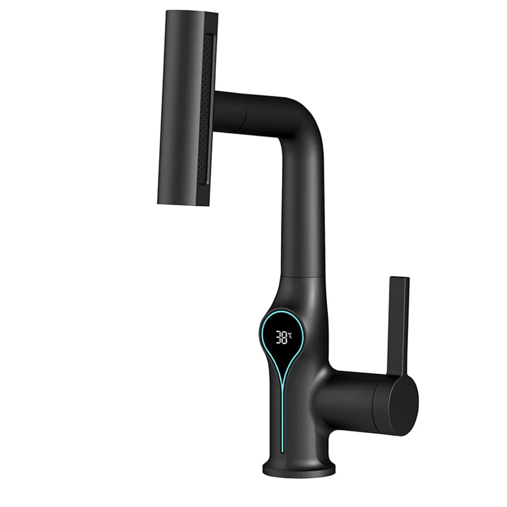 Digital Temperature Display Waterfall Bathroom Sink Faucet (Up/Down Adjustable)