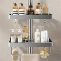 Drill-Free Adhesive Double-Tier Rustproof Aluminum Shower Caddy (With Towel Bar)