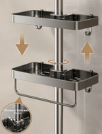 Drill-Free Adhesive Double-Tier Rustproof Aluminum Shower Caddy (With Towel Bar)