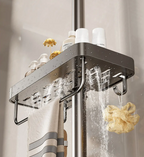 Drill-Free Adhesive Double-Tier Rustproof Aluminum Shower Caddy (With Towel Bar)