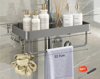 Drill-Free Adhesive Double-Tier Rustproof Aluminum Shower Caddy (With Towel Bar)