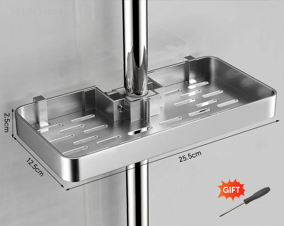 Drill-Free Adhesive Double-Tier Rustproof Aluminum Shower Caddy (With Towel Bar)