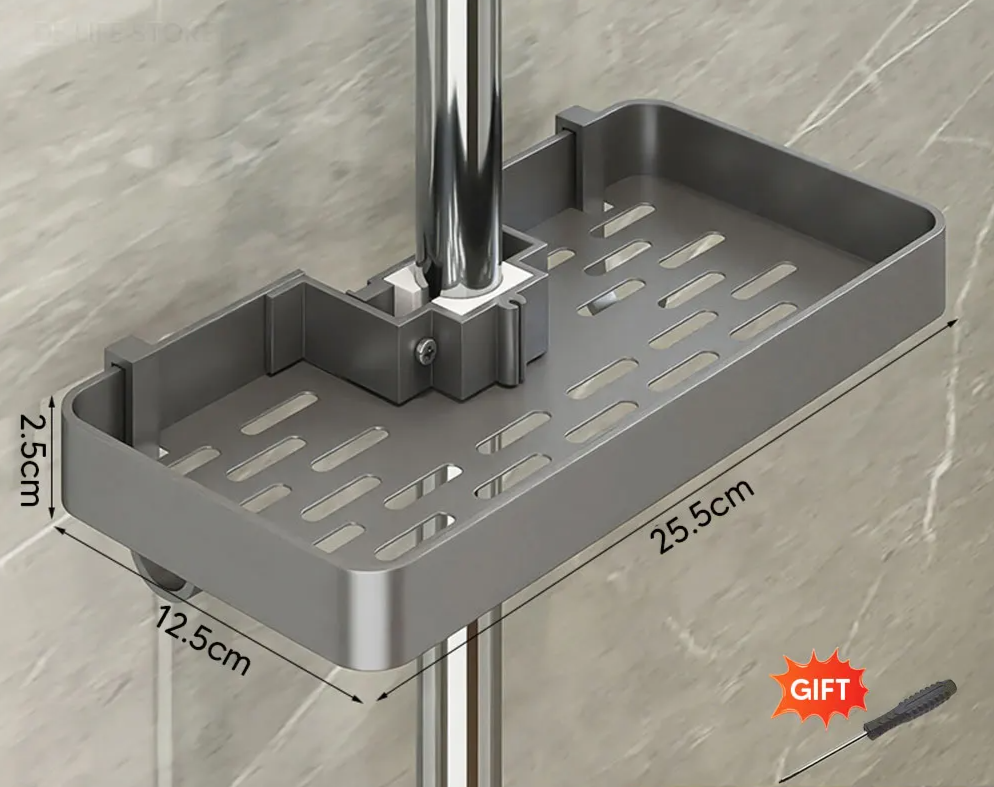 Drill-Free Adhesive Double-Tier Rustproof Aluminum Shower Caddy (With Towel Bar)