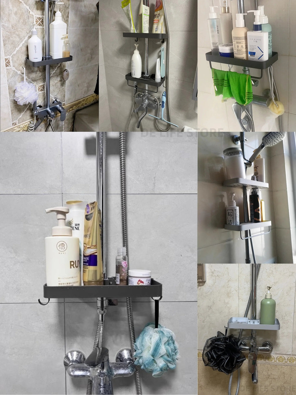 Drill-Free Adhesive Double-Tier Rustproof Aluminum Shower Caddy (With Towel Bar)