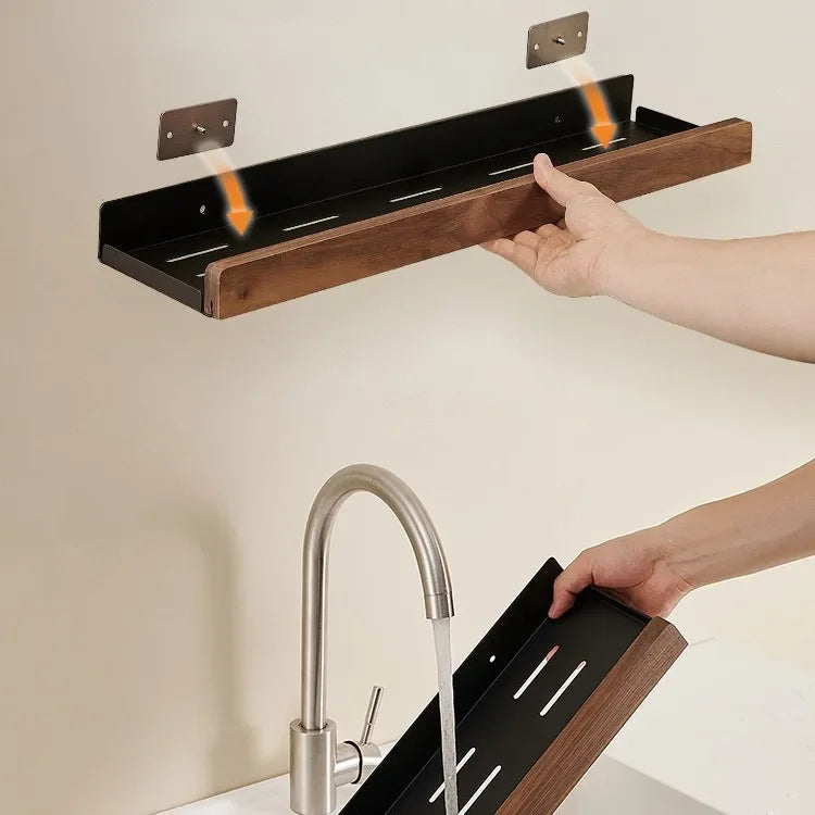 Drill-Free Metal & Wood Kitchen Wall Shelf