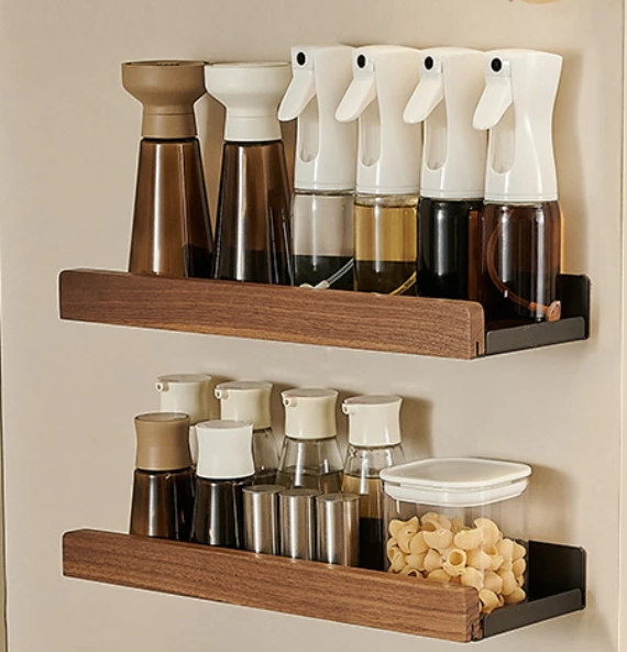 Drill-Free Metal & Wood Kitchen Wall Shelf