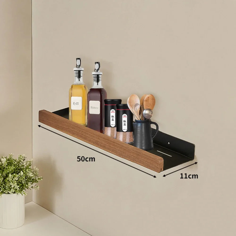 Drill-Free Metal & Wood Kitchen Wall Shelf