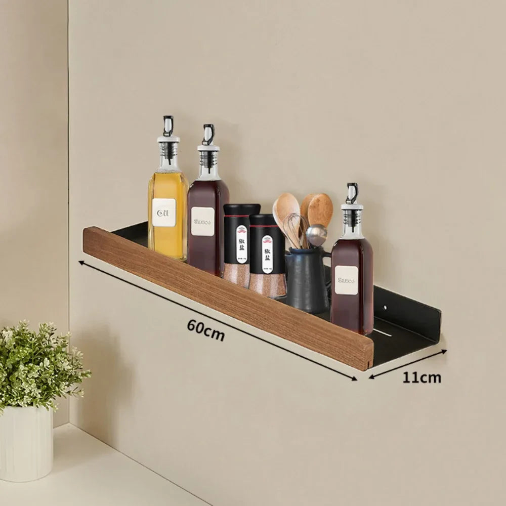 Drill-Free Metal & Wood Kitchen Wall Shelf