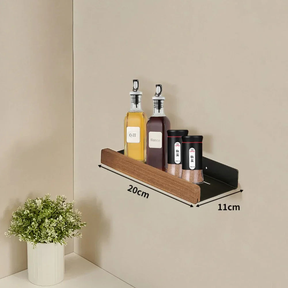 Drill-Free Metal & Wood Kitchen Wall Shelf