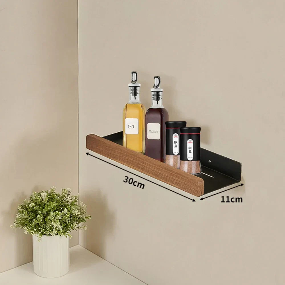 Drill-Free Metal & Wood Kitchen Wall Shelf