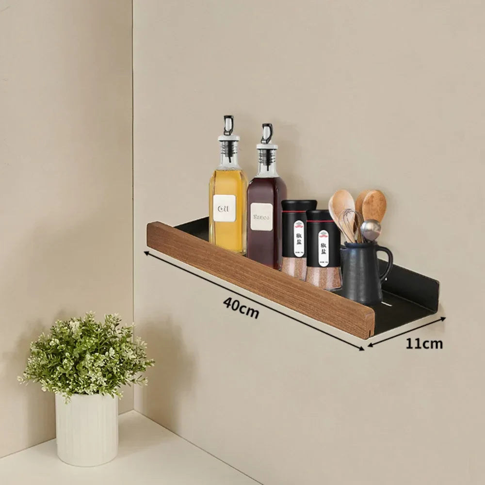 Drill-Free Metal & Wood Kitchen Wall Shelf