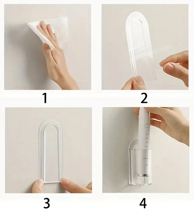 Drill-Free Self-Adhesive Toothbrush Holder (Fits Electric & Manual)