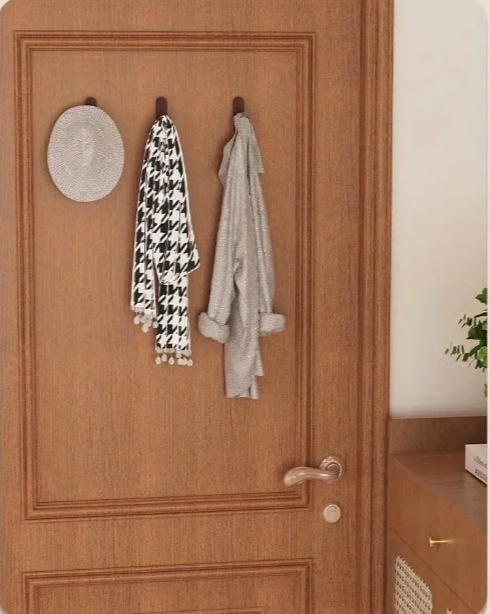 Drill-Free Self-Adhesive Walnut Wall Hooks