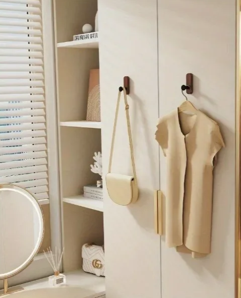 Drill-Free Self-Adhesive Walnut Wall Hooks