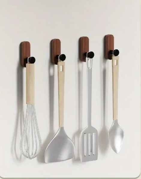 Drill-Free Self-Adhesive Walnut Wall Hooks