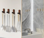 Drill-Free Self-Adhesive Walnut Wall Hooks