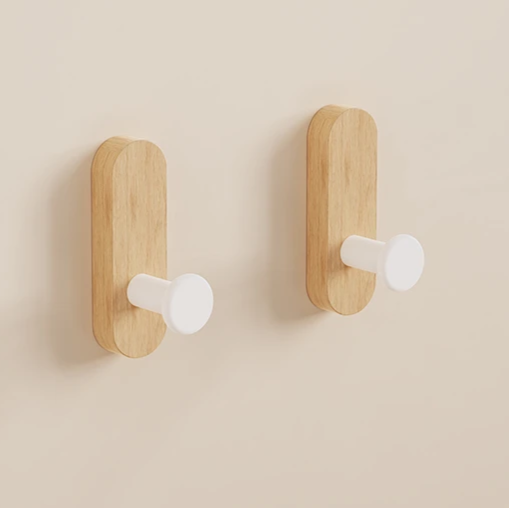Drill-Free Self-Adhesive Walnut Wall Hooks