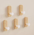 Drill-Free Self-Adhesive Walnut Wall Hooks