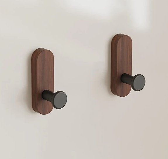 Drill-Free Self-Adhesive Walnut Wall Hooks
