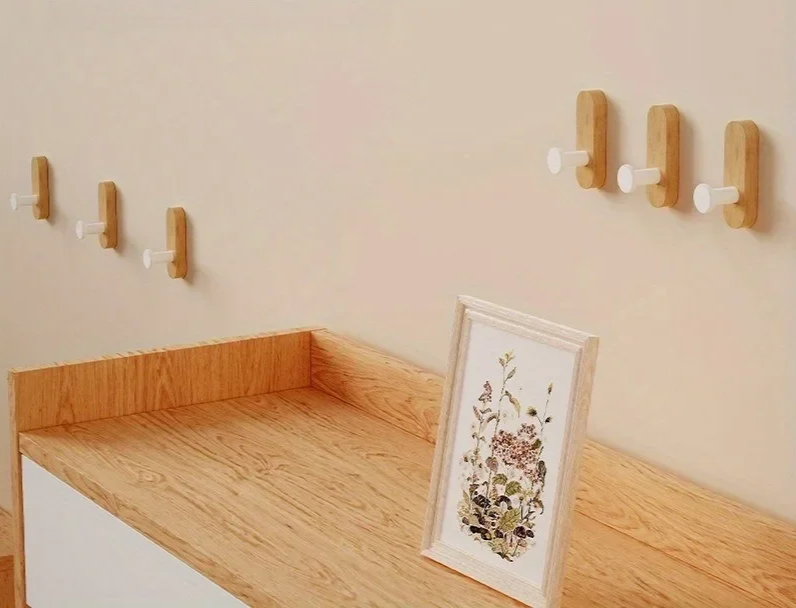 Drill-Free Self-Adhesive Walnut Wall Hooks