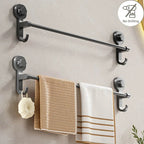 Drill-Free Suction Matte Black Towel Bar (15.7 in)