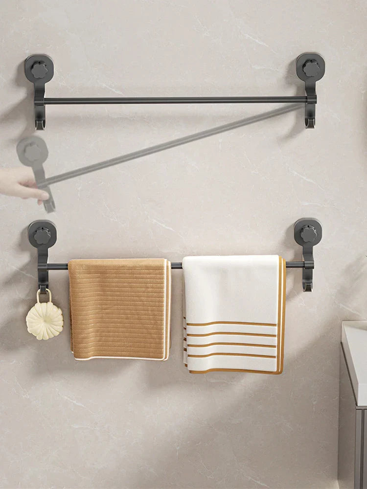 Drill-Free Suction Matte Black Towel Bar (15.7 in)