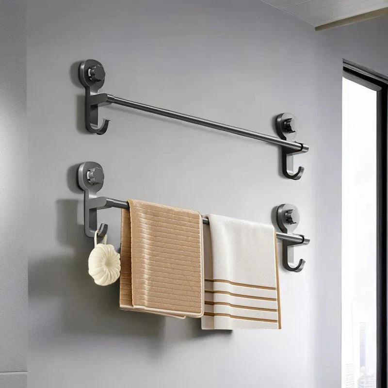 Drill-Free Suction Matte Black Towel Bar (15.7 in)