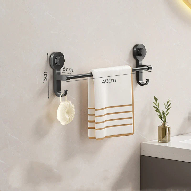 Drill-Free Suction Matte Black Towel Bar (15.7 in)