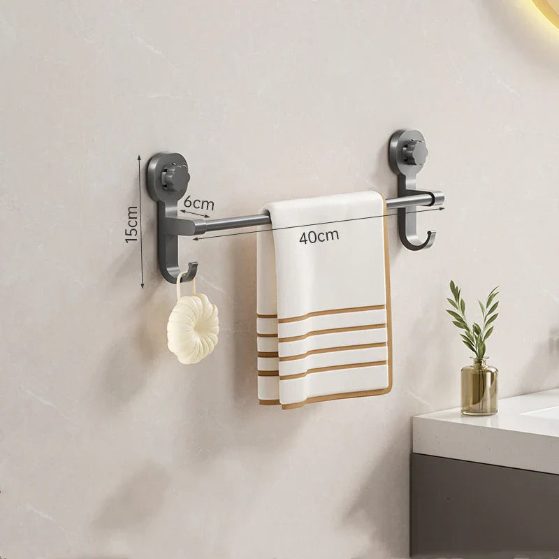 Drill-Free Suction Matte Black Towel Bar (15.7 in)