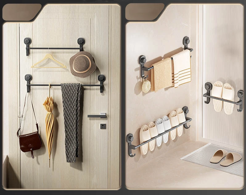 Drill-Free Suction Matte Black Towel Bar (15.7 in)