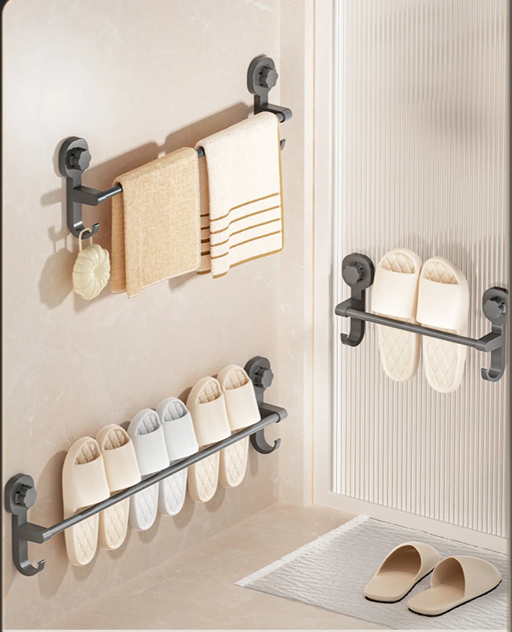 Drill-Free Suction Matte Black Towel Bar (15.7 in)