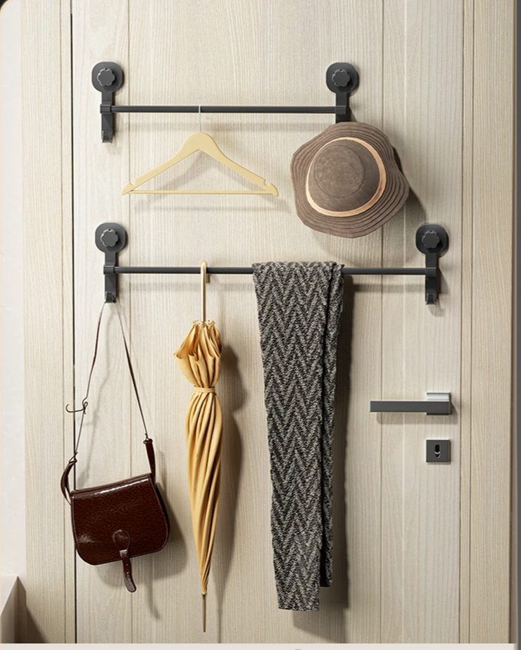 Drill-Free Suction Matte Black Towel Bar (15.7 in)