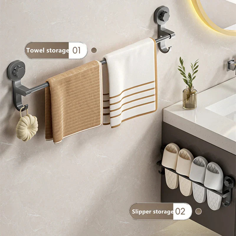 Drill-Free Suction Matte Black Towel Bar (15.7 in)
