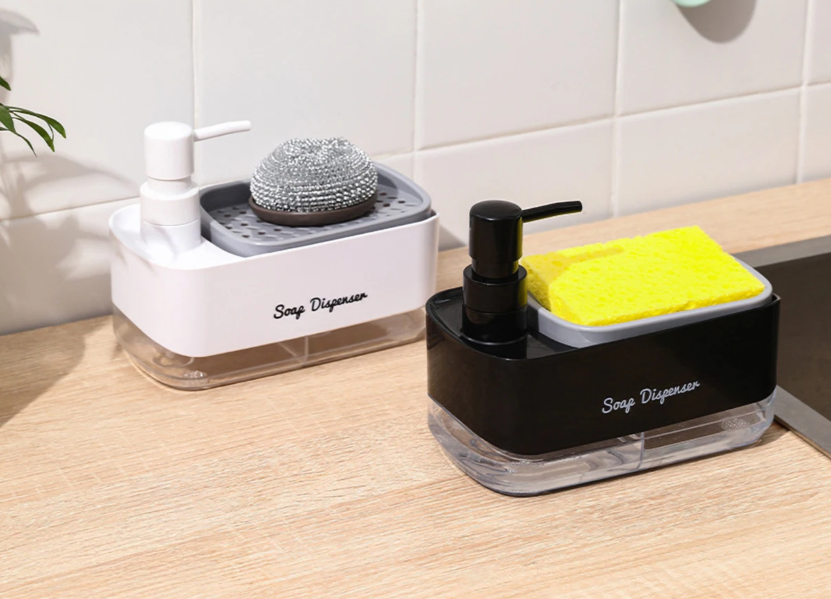 Dual-Action Refillable Press & Pump Dish Soap Dispenser