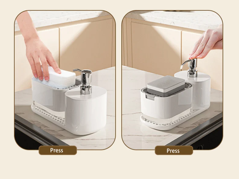 Dual Refillable Soap Dispensers & Sponge Holder Sink Organizer (5-in-1)