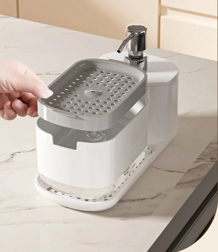 Dual Refillable Soap Dispensers & Sponge Holder Sink Organizer (5-in-1)