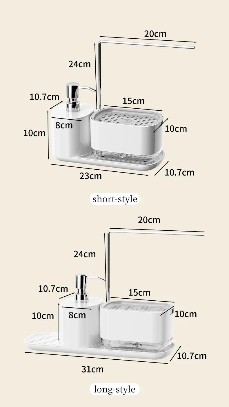 Dual Refillable Soap Dispensers & Sponge Holder Sink Organizer (5-in-1)