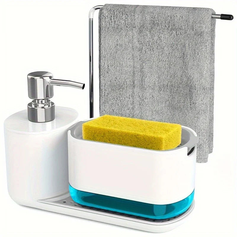 Dual Refillable Soap Dispensers & Sponge Holder Sink Organizer (5-in-1)