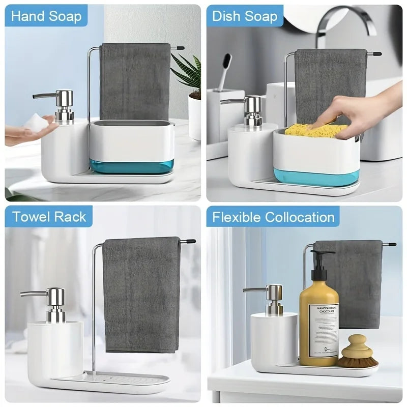 Dual Refillable Soap Dispensers & Sponge Holder Sink Organizer (5-in-1)